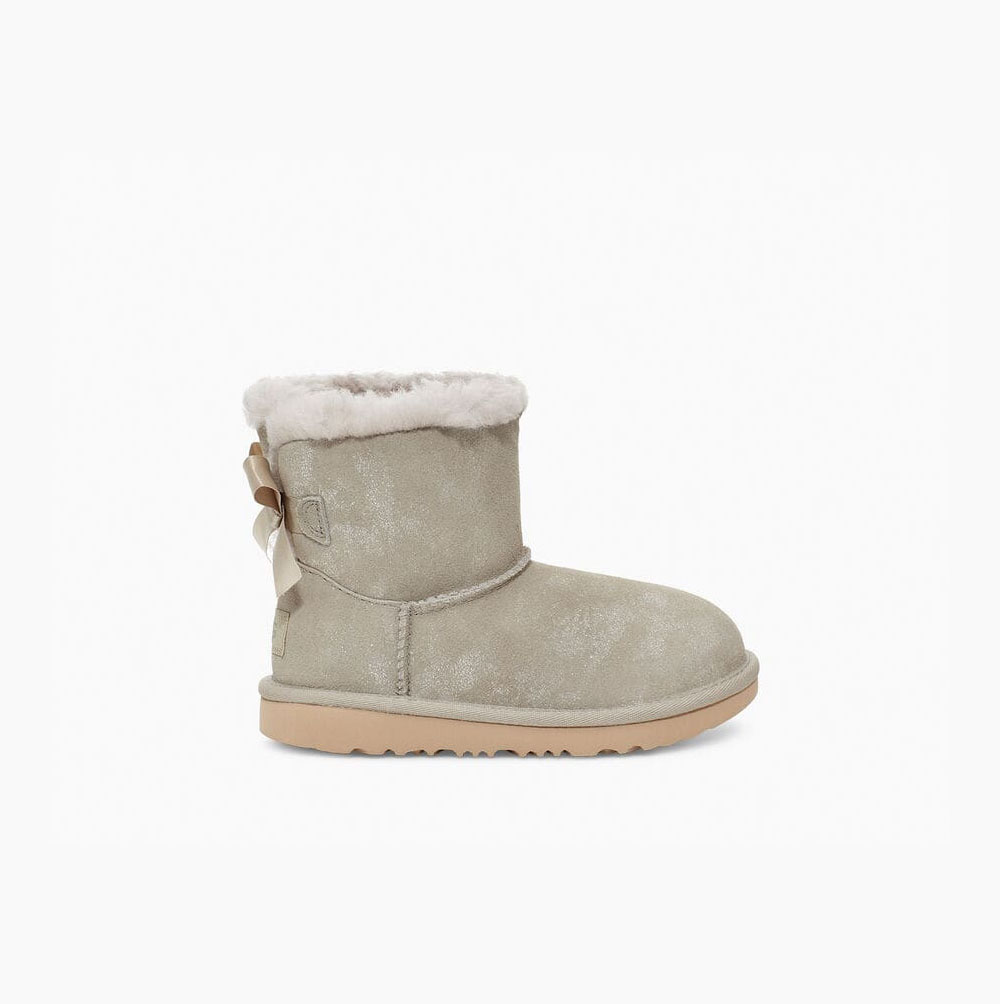 UGG Mini Bailey Bow II Shimmer Grey Boots for Kids (KMCQ08619)